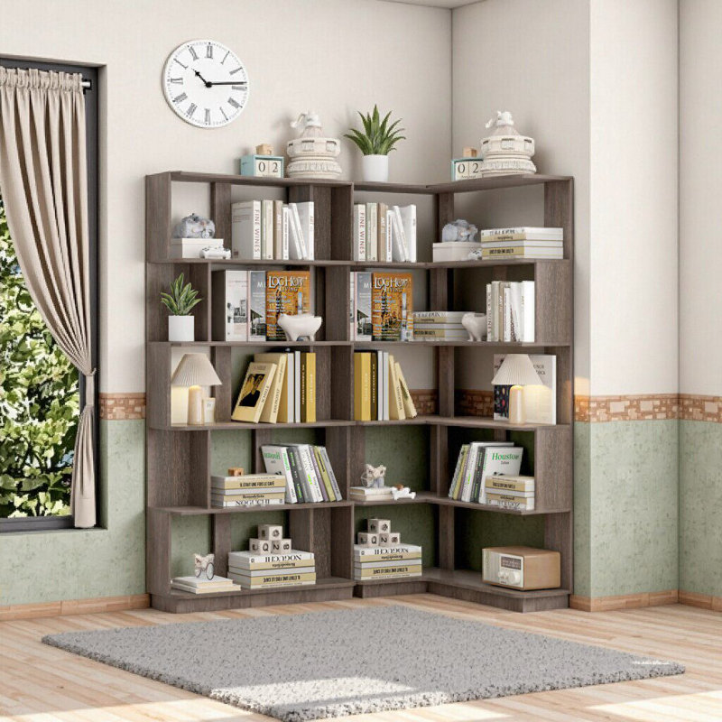 Ensemble de bibliothèque d'angle 90 cm + bibliothèque extensible 80 cm, Marron foncé