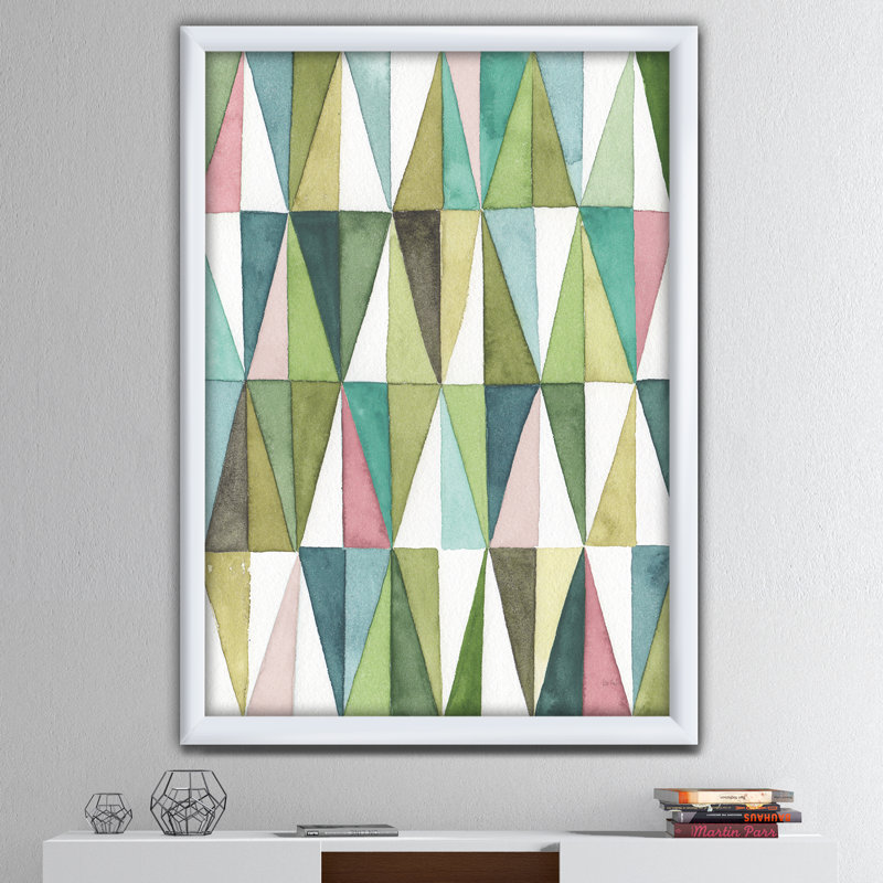 « mixed green geometric pattern ii », reproduction d’image sur toile, H 46 po x l 36 po x P 1,5 po, Cadre blanc