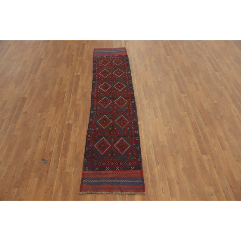 Tapis de couloir rouge en laine 8 pi 8 po x 1 pi 11 po One-of-a-Kind