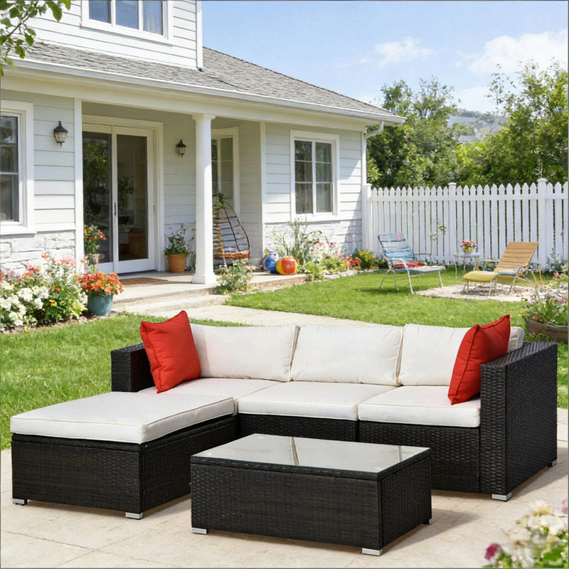 Ensemble de conversation moderne, ensemble de mobilier de patio 5 pièces, ensemble de canapé modulaire d'extérieur