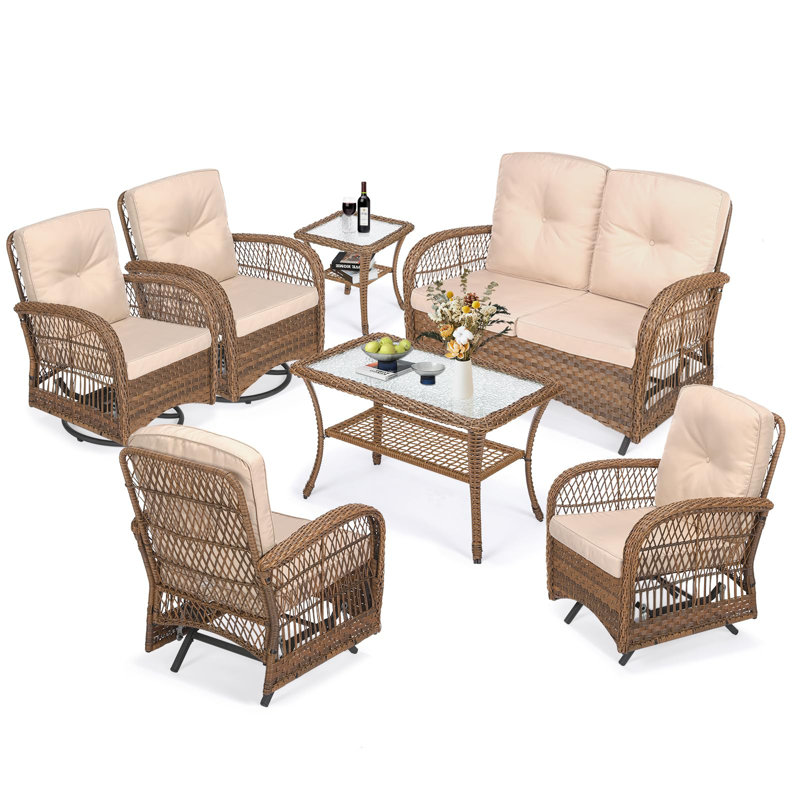 Simba Wicker 6 - Person Patio Conversation Set with Cushions