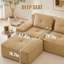 Canapé d'angle modulaire moderne en forme de L de 297 cm (117 pouces) pour salon, tissu velours côtelé, canapé 3 places avec assise profonde et pouf amovible, passepoil nacré, design capitonné, livré monté, antidérapant, couleur camel-1829983054