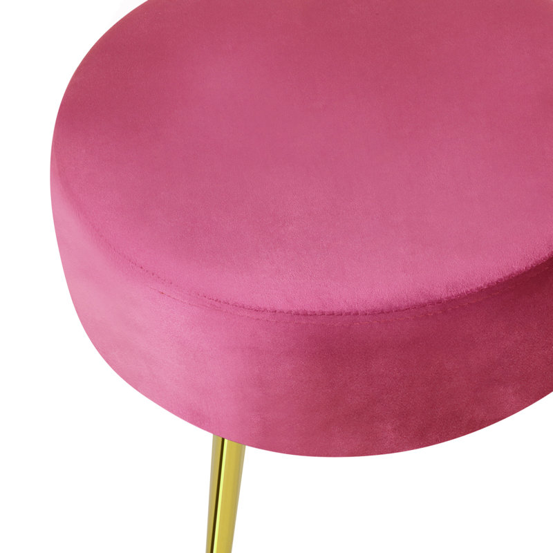 30" Wide Scalloped Tufted Velvet Barrel Chair with Ottoman and Pillow, Pink Velvet