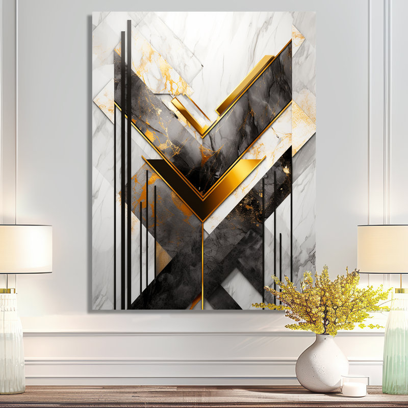 Golden Triangular Chevron - Geometric Wall Art, Metal, 40" H x 30" W x 1.5" D