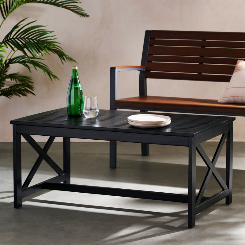 Black Acacia Wood Outdoor Rectangle Coffee Table