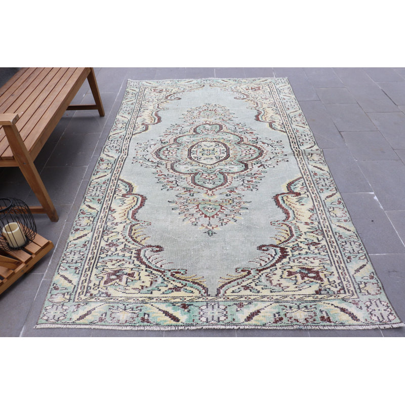 Grand tapis turc Oushak rétro vert pour salon extérieur tribal 6509