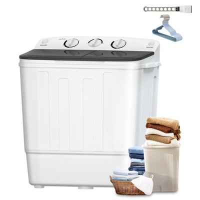 BackID 18Lbs Compact Mini Twin-Tub Portable Washing Machine with 11Lbs Laundry Machine and 7Lbs Spinner, Timer, Drying Rack and 10 Hangers