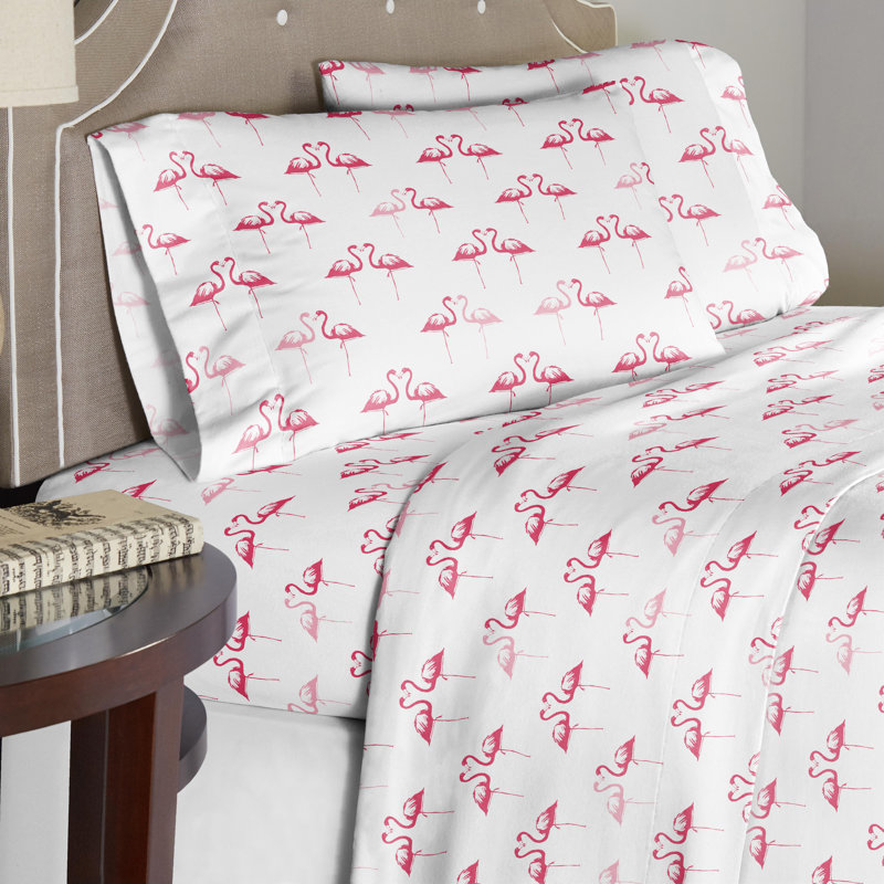 Ensemble de draps en flanelle de luxe 180 g / m² Pointehaven , Lit simple, Flamingos