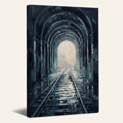 Tableau sur toile représentant un tunnel ferroviaire sombre menant à la lumière