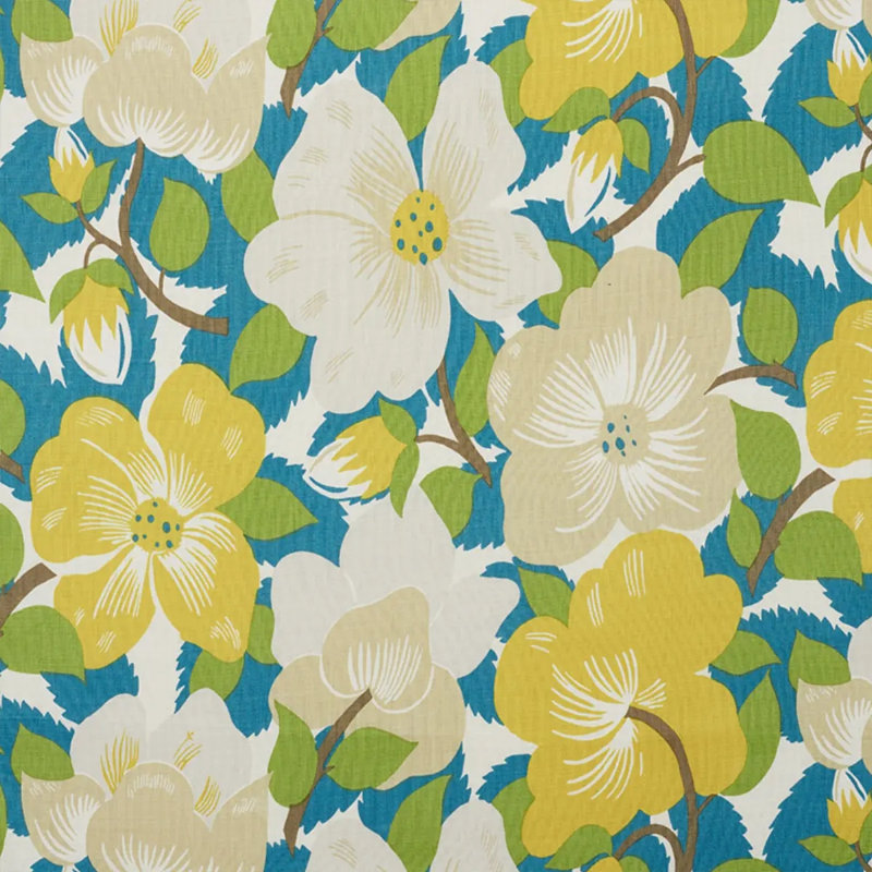 Magnolias Fabric, Poppy/Yellow