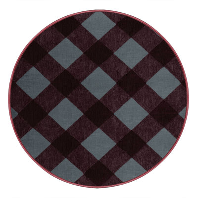 Machine Washable Checkered Red Area Rug