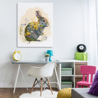 «Rabbit with Buttercup Flowers», art mural sur toile par Fab Funky