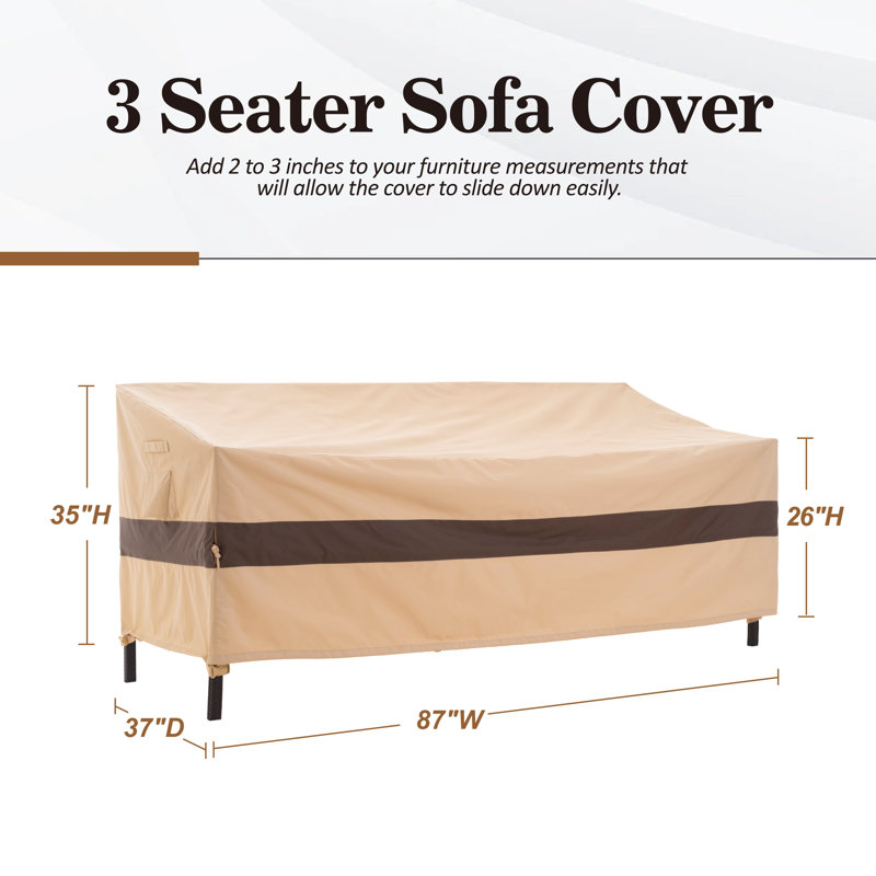 Waterproof Outdoor Patio Loveseat Cover, 87"W x 37"D x 35/26"H, Rip Stop, 3-Year Warranty, Beige/Coffee
