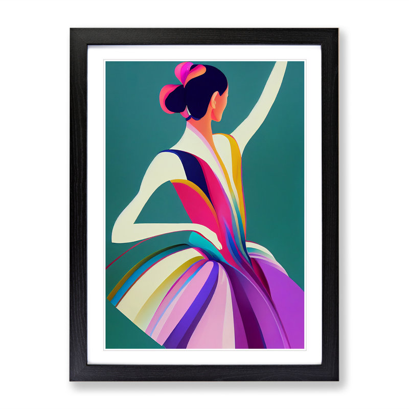 XV1022-3536X Pop Art Ballerina No.2 - Print, Black Framed, White, 64cm H x 46cm W