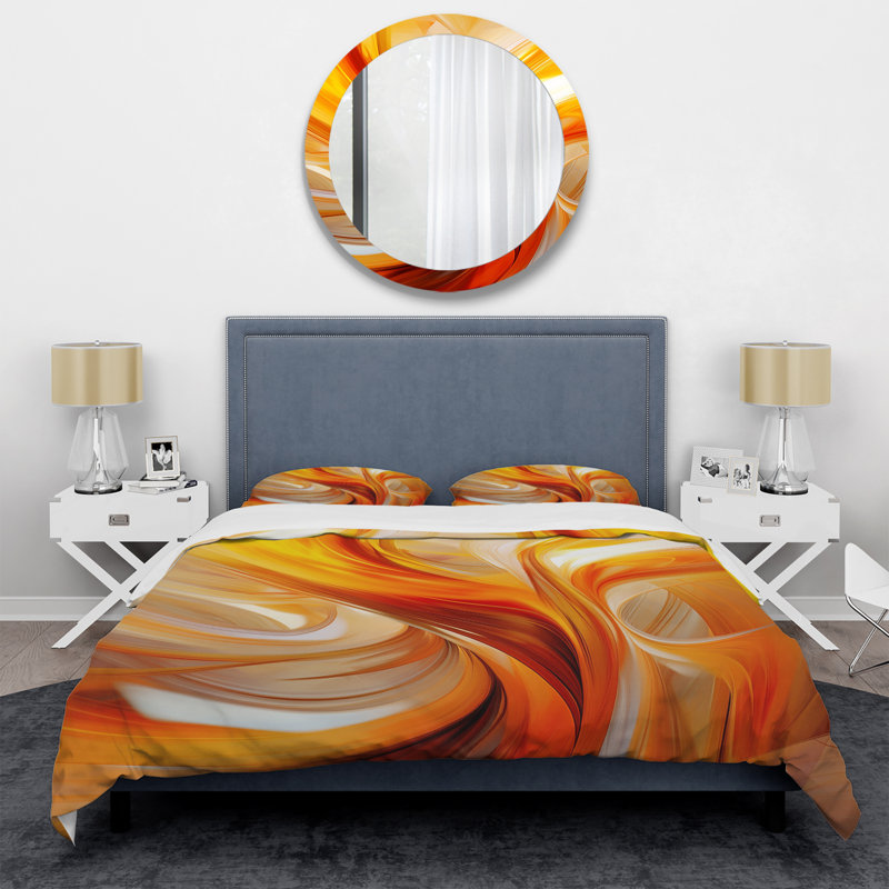 Ensemble de housse de couette abstrait orange - Warm Fractal Design VII - Polyester microfibre