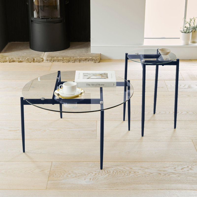Damyia Glass Top End Table, Midnight Blue