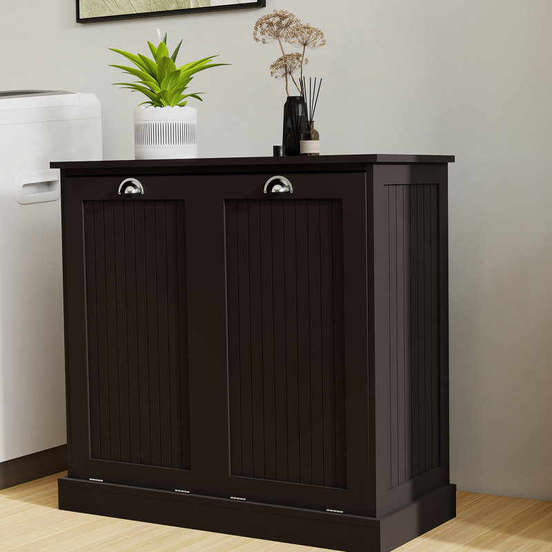 Durable And Stylish Laundry Sorter Cabinet With Two Compartments For Efficient Organization And Modern Design, Black