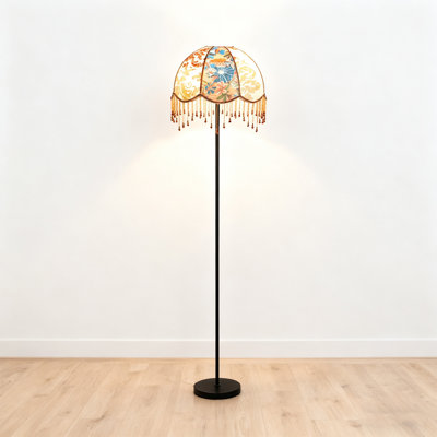 Lampe sur pied en fer forgé et tissu de style rétro français
