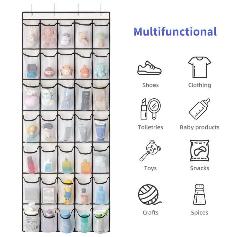 35 Pockets Over the Door Shoe Organizer, Hanging Shoe Organizer for Door with Large Capacity Shoe Hanging Storage Bag with 4 Metal Hooks White