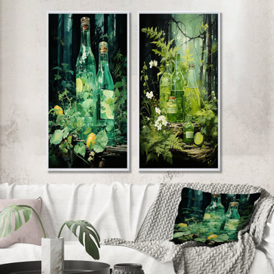 Green Bottled Melody - Bottled Beverage Canvas Wall Art Set Of 2