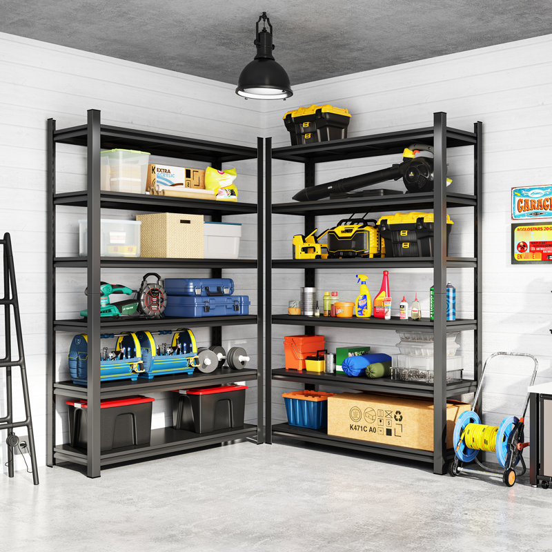 6 étages, métal, garage, sous-sol, unité de rangement, tablettes réglables, noir, outils faciles à installer réglables, support, magasin, revêtement antirouille