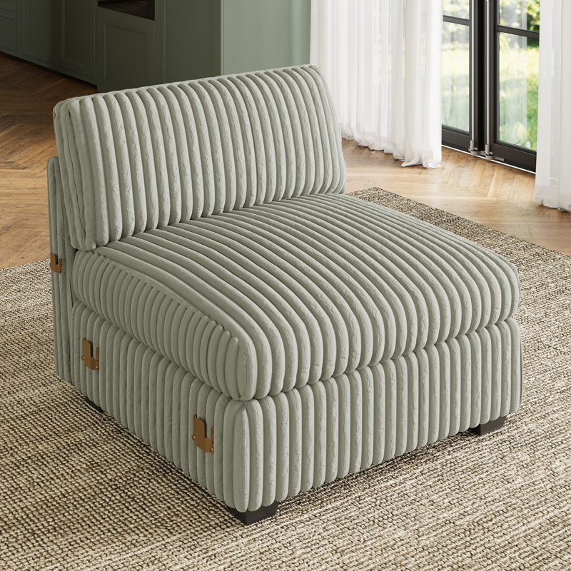  Knopp Velvet & Plush Wide Corduroy Single Chair Seat Of Modular Sofa, Gray Plush Corduroy