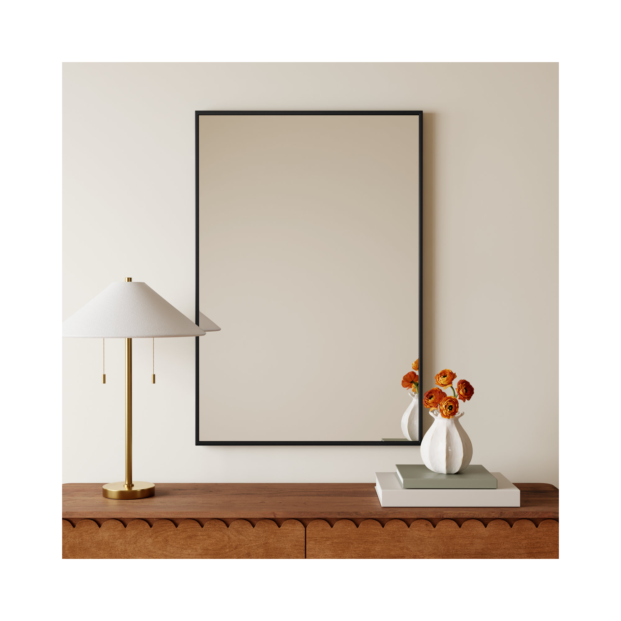 Sabine Metal Rectangle Wall Mirror, Black, 40" x 24"