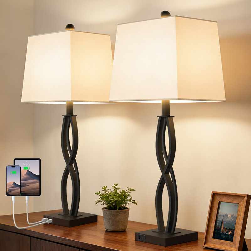 Lampe de table moderne en métal 127,5 "avec gradation à 3 voies et USB Type-C pour le salon de la chambre à coucher