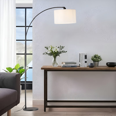 Lampe sur pied arquée 74,8 po: noir mat avec abat-jour blanc multi-angles