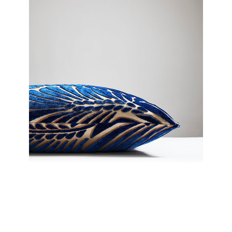 Plumes Silk Square Pillow Cover & Insert, Sapphire