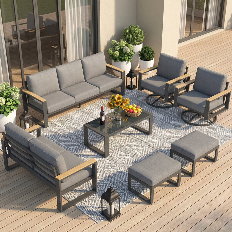 9-Seat Aluminum Patio Furniture Set With Swivel Chairs