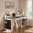 Farmhouse Office Desk With Storage Cabinet, Charging Station, Barn Door Design, Keyboard Tray, Monitor Stand And Pegboard-1090102146