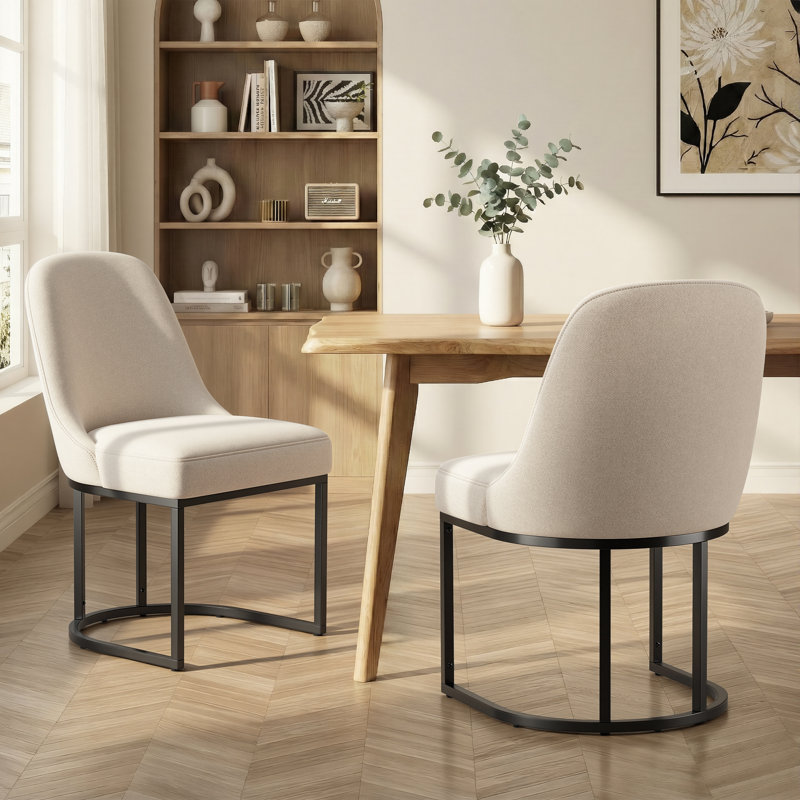 Modern Upholstered Metal Frame Side Dining Chair, Beige