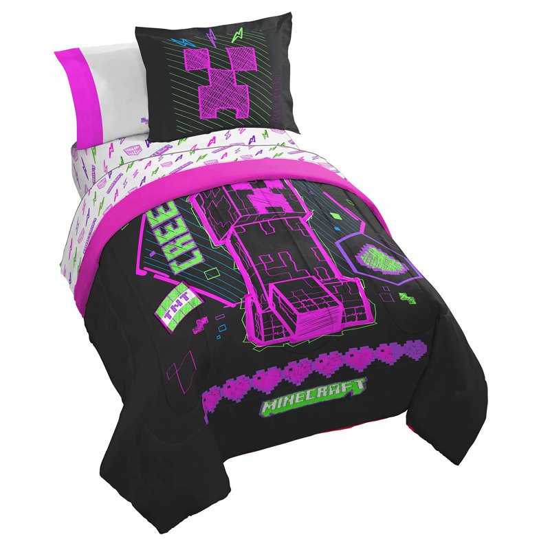 Ensemble de lit simple Cyber Neon Level Up Minecraft
