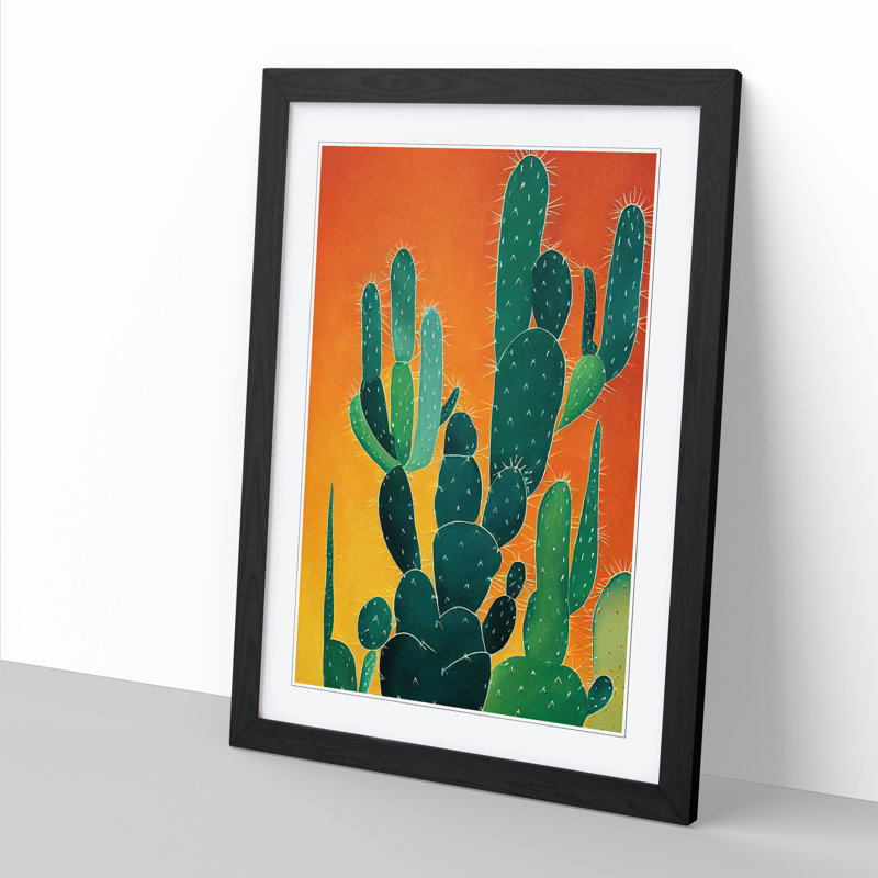 FRM-V0523-337X Cactus Cacti in the Desert 1 Piece Single Picture Frame Wall Art, 46cm H x 34cm W x 2cm D, Walnut Framed