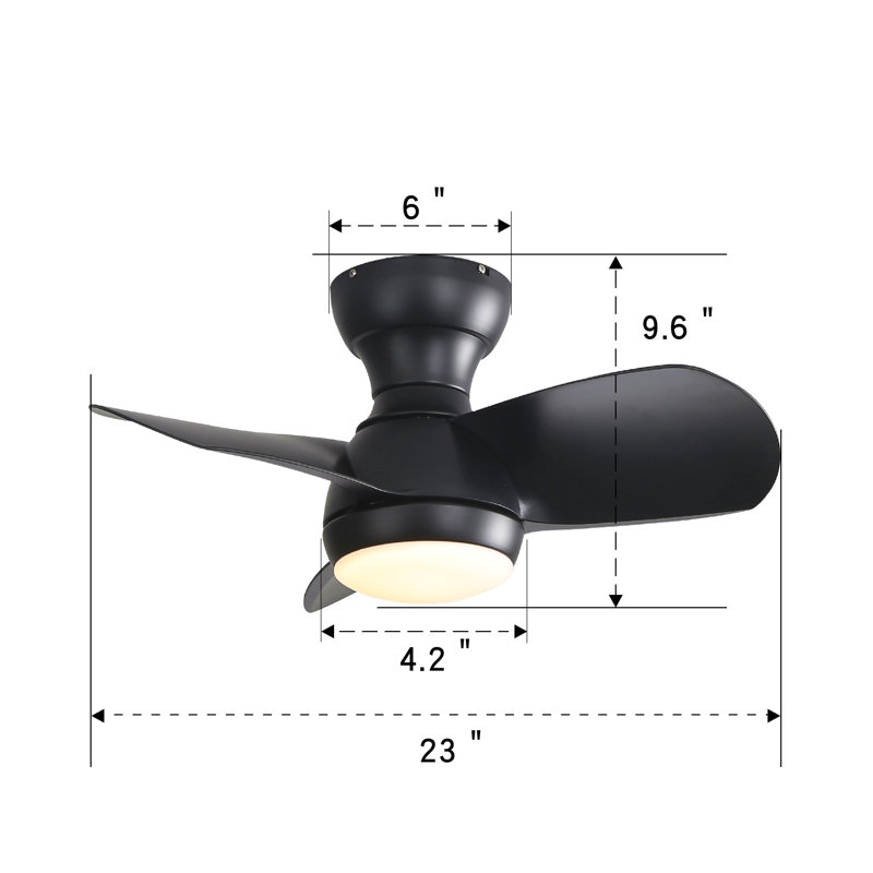 23 Inch Bedroom Ceiling Fan With 3 Color Dimmable 3 Abs Blades Remote Control Dc Motor Black With 18W Led Light, Black, Black