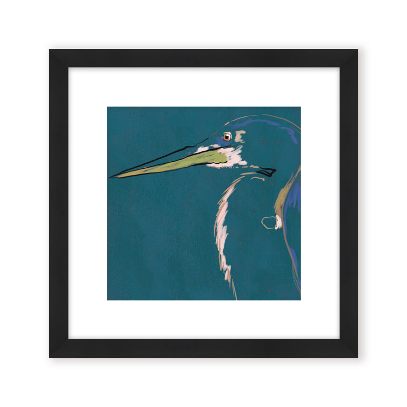 Nature Inspired Blue Heron Portrait, 36" H x 36" W, Black, Framed Print
