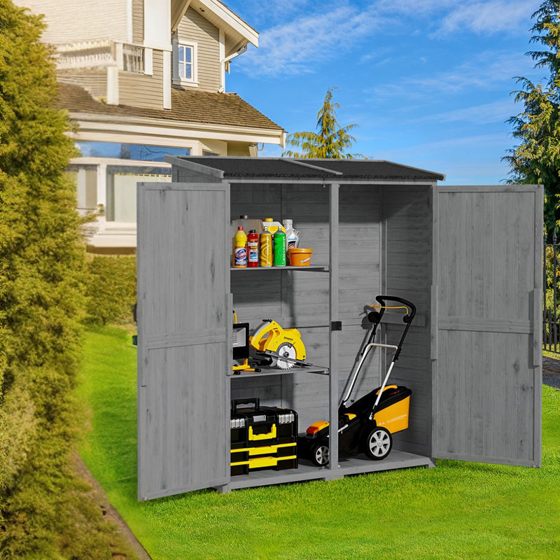 4 ft. 7 in. W x 1 ft. 5 in. D Solid Wood Vertical Tool Shed, Gray