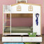Lit superposé House avec tiroirs et tablettes de rangement, cadre de lit superposé en bois avec garde-corps en forme de maison