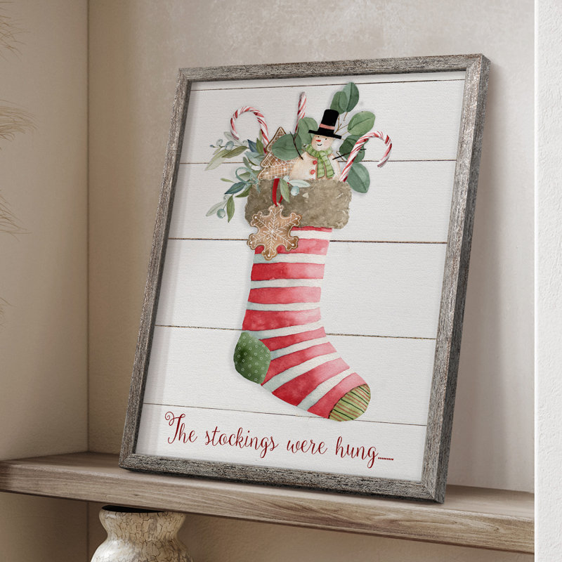 Comfy Cozy Stocking III, reproduction encadrée - bois massif, H 15 po x l 12 po