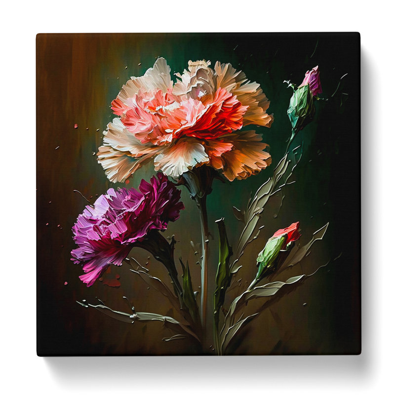 Carnation Flower Palette Knife Painting - Print, 50cm H x 50cm W x 3cm D