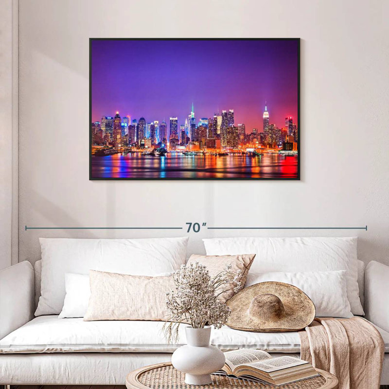 New York, la nuit, Cadre flottant noir, 43 po x 29 po