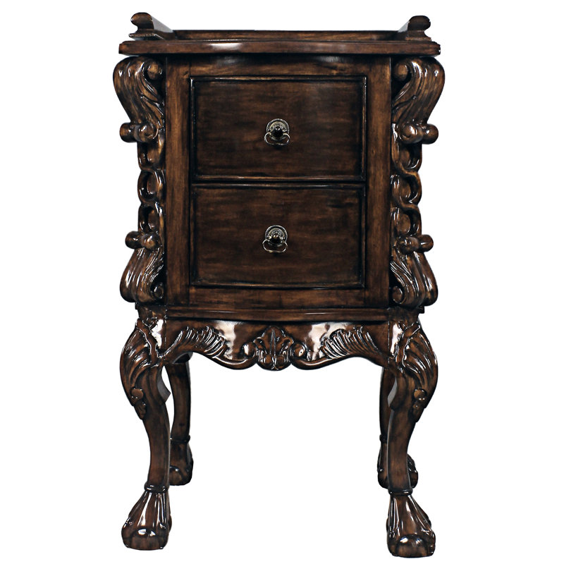 Elegant Mahogany Solid Wood 2-Drawer Bedside Table with Brass Handles