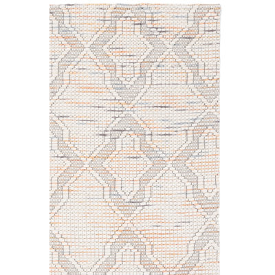 Tapis géométrique ivoire / orange tissé à la main à motif géométrique