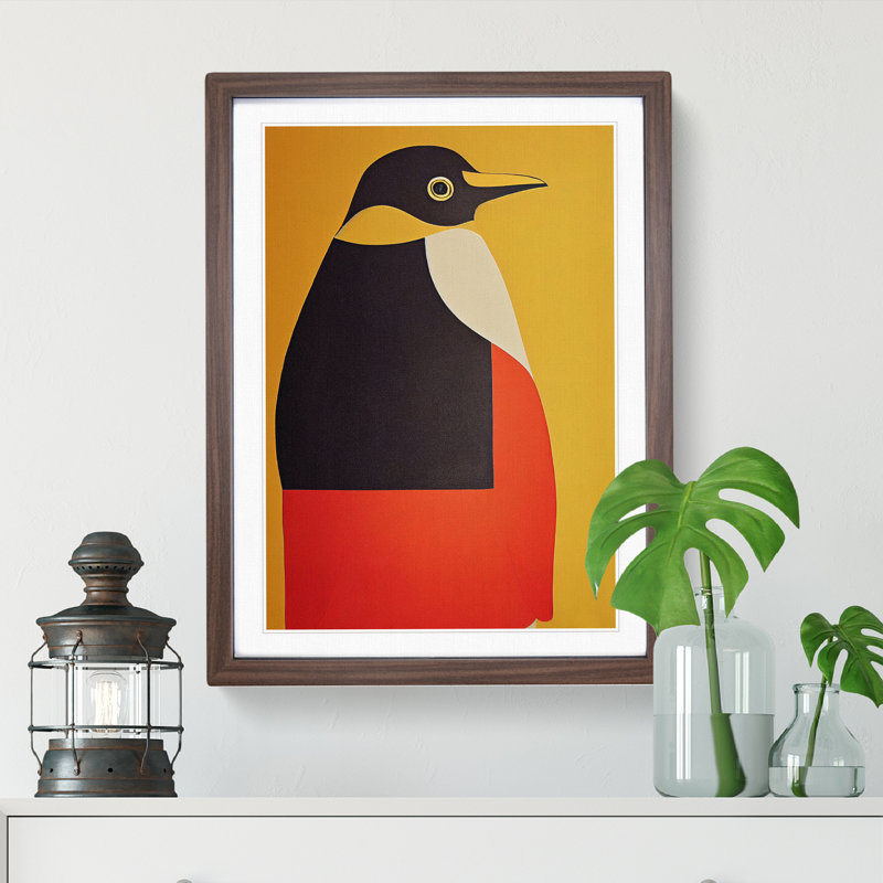 Modern Abstract Penguin No.2 - Framed Print, 46cm H x 34cm W x 2cm D, Walnut