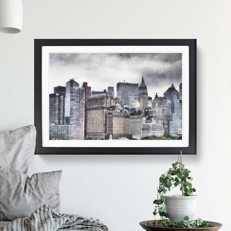 New York Skyline Vol.8 - Picture Frame Graphic Art, 36cm H x 48cm W x 2cm D, Black Framed