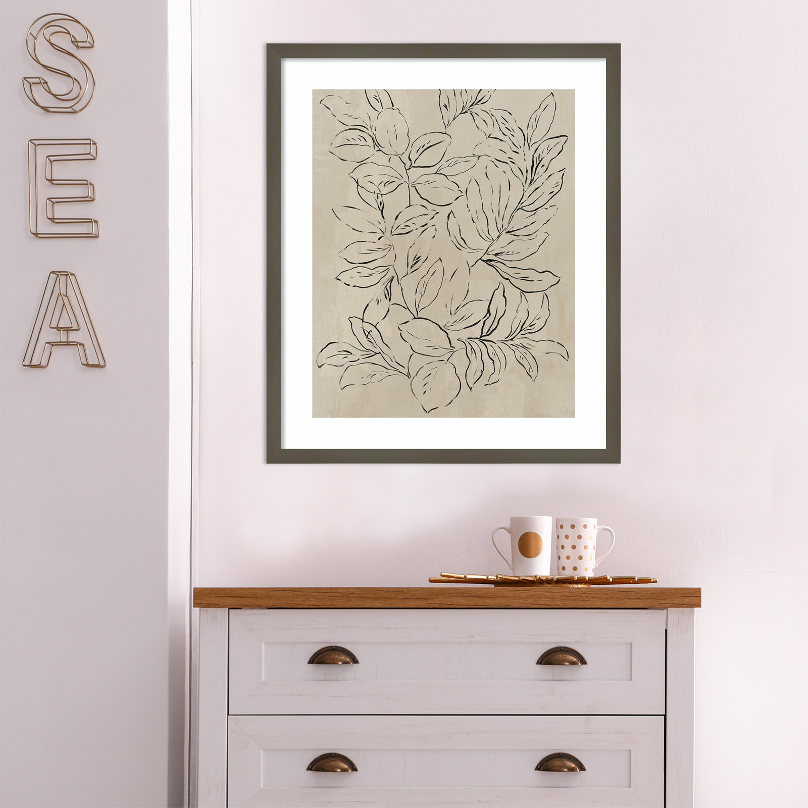 Outlined Leaves II by Asia Jensen, Gray, 25.25" H x 21.25" W
