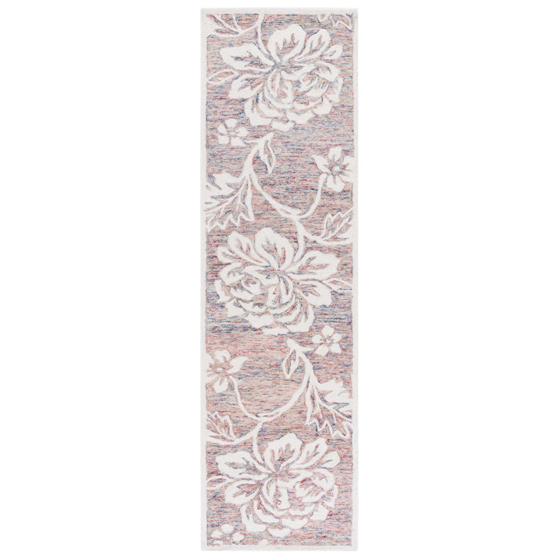 Victorene 757 Hand Tufted Wool/Cotton Floral Indoor Use Only Rug in Gray/Ivory, Runner 2'3" x 8'