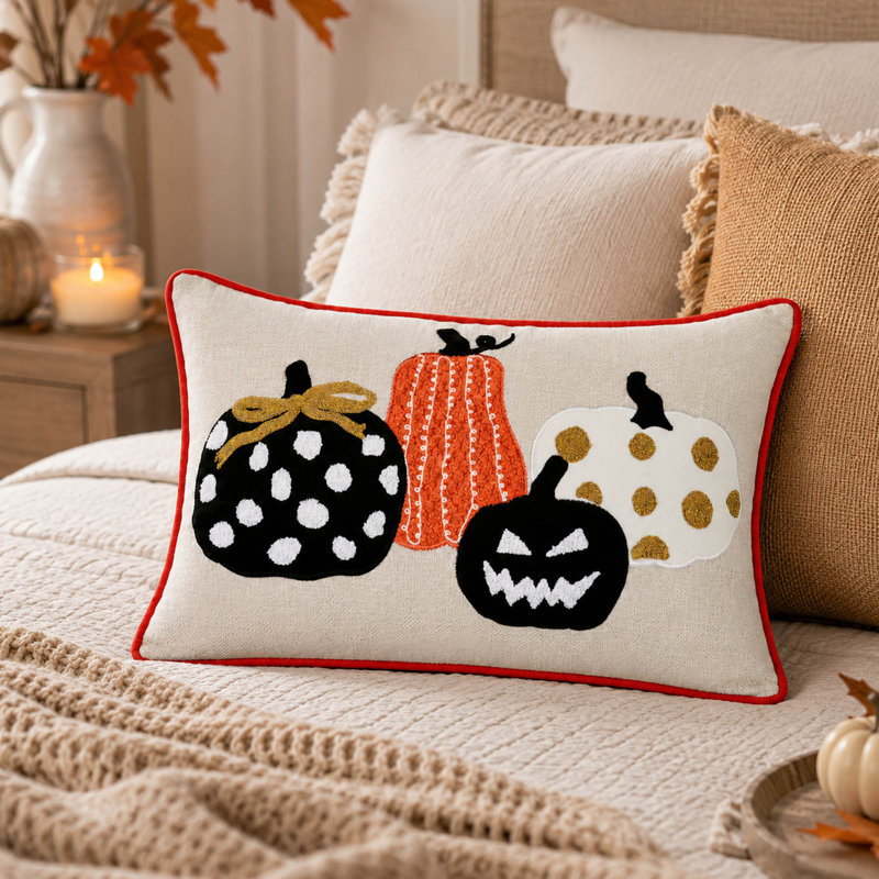 Ensemble de 2 coussins lombaires brodés Halloween
