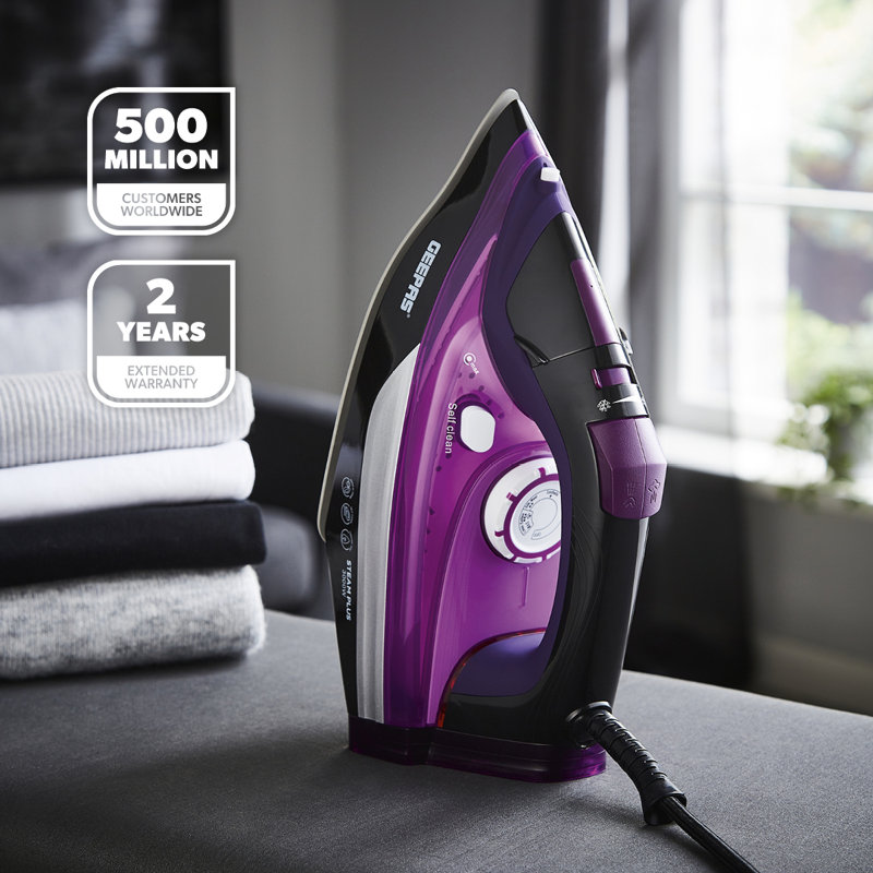 GEEPAS Steam Iron | Clothes Dry & Steam Press | 35s Fast Heat-Up, Vertical Steaming | Ceramic Soleplate & Adjustable Temperature | 480ml Water Tank 0.9g/Steam Output | 2 Year Warranty 3000W